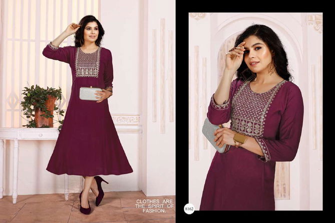 Rrr 8162 Heavy Rayon Fancy Wear Designer Kurti Collection